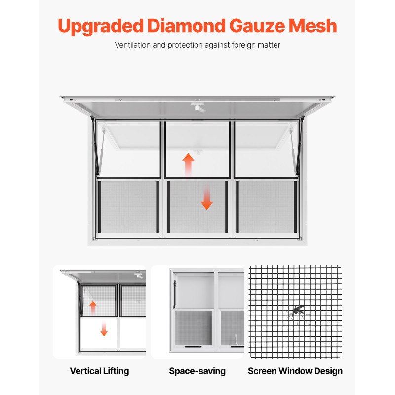 Myyntiluukku alumiiniseos 152×92 cm 6 liukuikkunaa ylösaukeava 85 asteen hyttysverkolla ruokarekkoihin