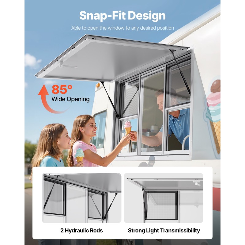 Palveluikkuna alumiiniseos 152x92 cm 6 liukuikkunaa markiisiovi myyntivaunuihin