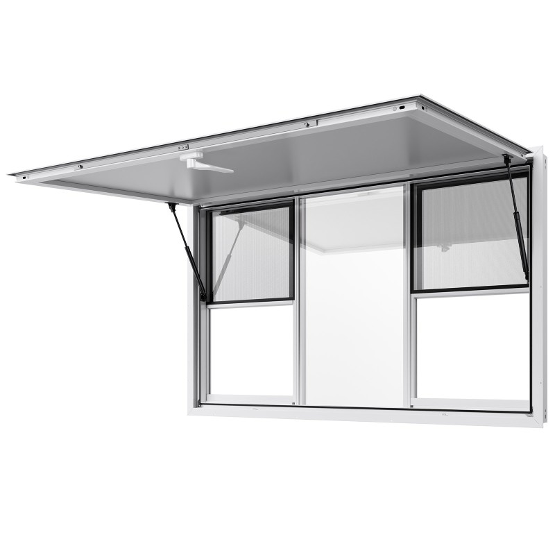 Palveluikkuna alumiiniseos 152x92 cm 6 liukuikkunaa markiisiovi myyntivaunuihin