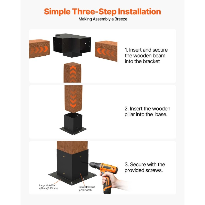 Pergolakulma ja jalustasarja 4x4 sisämitta 3,6x3,6 hiiliteräs 4 kpl