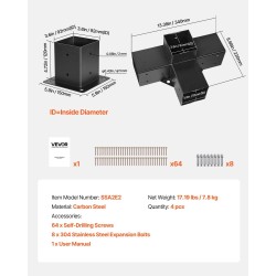 Pergolakulma ja jalustasarja 4x4 sisämitta 3,6x3,6 hiiliteräs 4 kpl