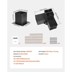 Pergolakiinnikesarja hiiliteräs sisämitat 9,1 x 9,1 cm 4 kulmarautaa 4 jalustaa