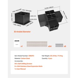 Nelisuuntainen pergolakulmakiinnikesarja 6x6 sisämitat 5.6x5.6 Q235B hiiliteräs 4 kpl puupylväille