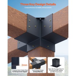 Pergolakulmasarja hiiliteräs 92x92 mm puupalkkeihin 3- ja 4-suuntaiset 6 pylväjalustaa
