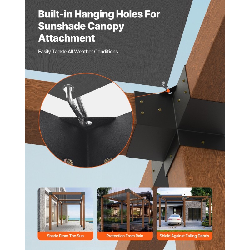 Pergolakulmasarja hiiliteräs 92x92 mm puupalkkeihin 3- ja 4-suuntaiset 6 pylväjalustaa