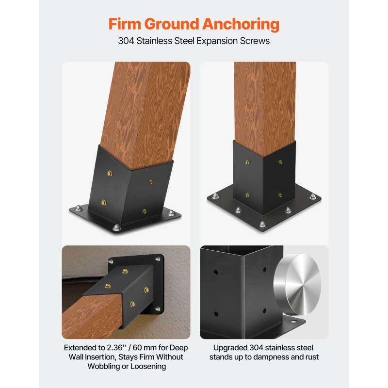 Pergolakiinnikesarja hiiliteräs 92×92 mm 6 kpl 3-suuntainen kulmaraudat pilarijalustat seinäkiinnikkeet