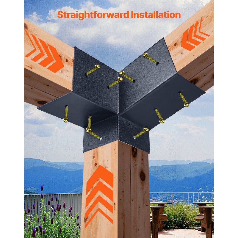 Pergolakiinnikesarja hiiliteräs 92×92 mm 6 kpl 3-suuntainen kulmaraudat pilarijalustat seinäkiinnikkeet