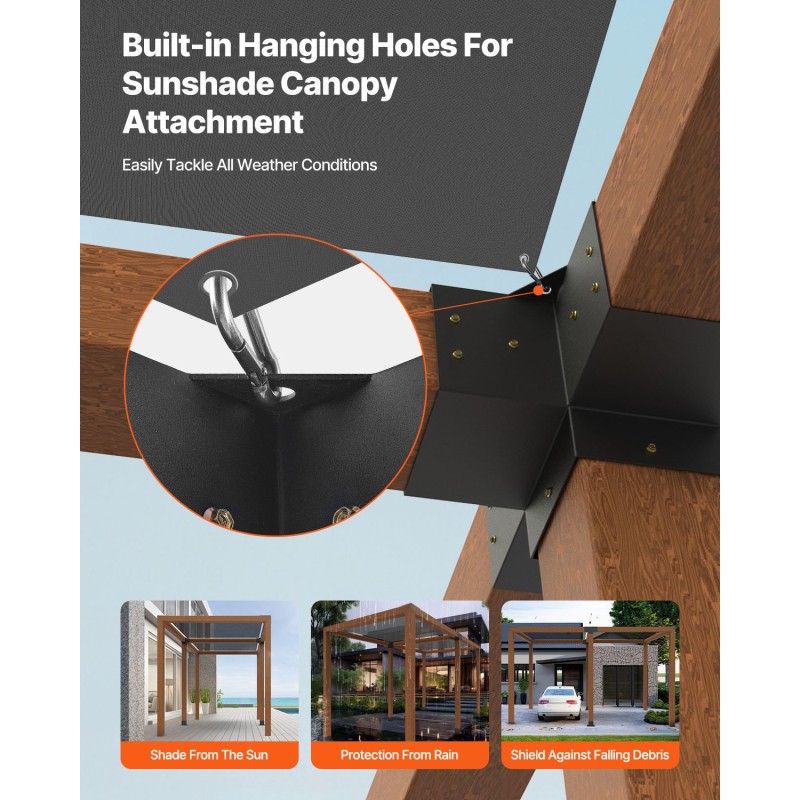 Nelisuuntainen hiiliteräs kulmakiinnikesarja sisämitat 142 x 142 mm 4 kpl pergolaan