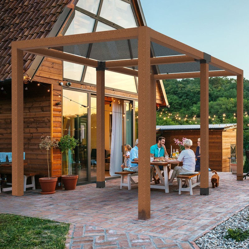 Nelisuuntainen hiiliteräs kulmakiinnikesarja sisämitat 142 x 142 mm 4 kpl pergolaan