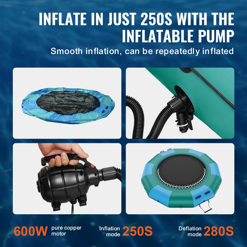 Ilmatäytteinen vesitrampoliini PVC-kangas 3,67-metrinen kolmiportaisella tikkaalla ja sähköpumpulla