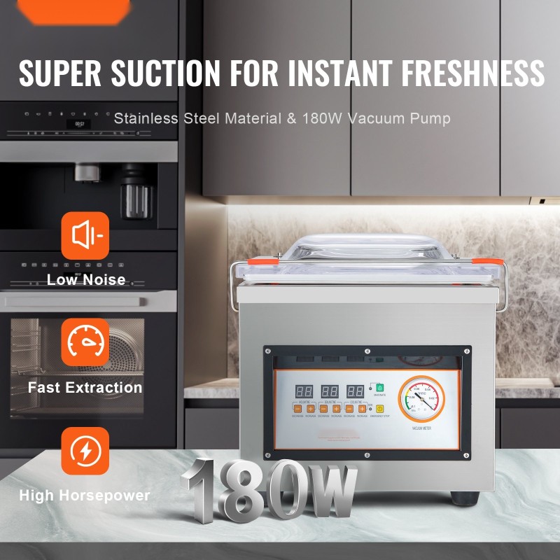 Kammio-tyhjiöpakkauskone ruostumatonta terästä 320 millimetrin sulkupituus 320 watin sulkuteho kotikeittiöön ja ammattikäyttöön