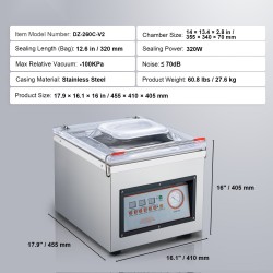 Kammio-tyhjiöpakkauskone ruostumatonta terästä 320 millimetrin sulkupituus 320 watin sulkuteho kotikeittiöön ja ammattikäyttöön