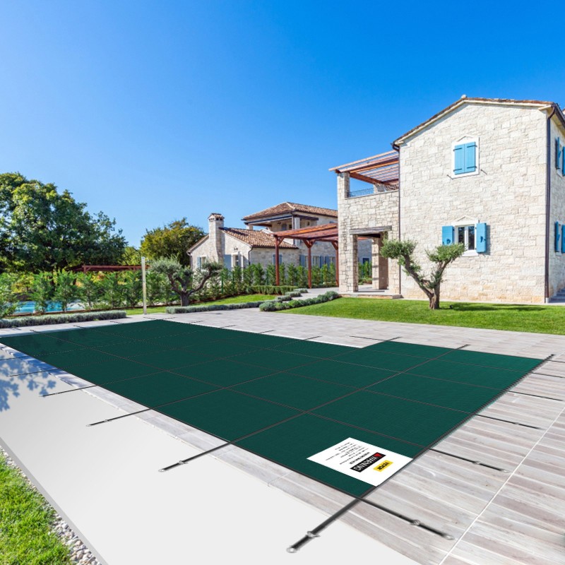 Uima-altaan turvapeite polypropeeniverkko 5,49 x 10,36 m suorakaiteinen vasen porras asennustarvikkeilla