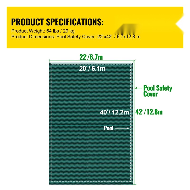 Uima-altaan turvapeite polypropeeni 6,7 x 12,8 m tiheä verkko vihreä