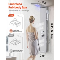 Suihkupaneeli 53 tuuman harjattu ruostumaton teräs 5-toiminen LED seinäasennus