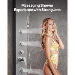 Seinäasennettava suihkupaneeli harjattu ruostumaton teräs 1345 mm 5-toiminen 3 vartalosuutinta