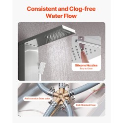 Seinäasennettava suihkupaneeli harjattu ruostumaton teräs 1345 mm 5-toiminen 3 vartalosuutinta