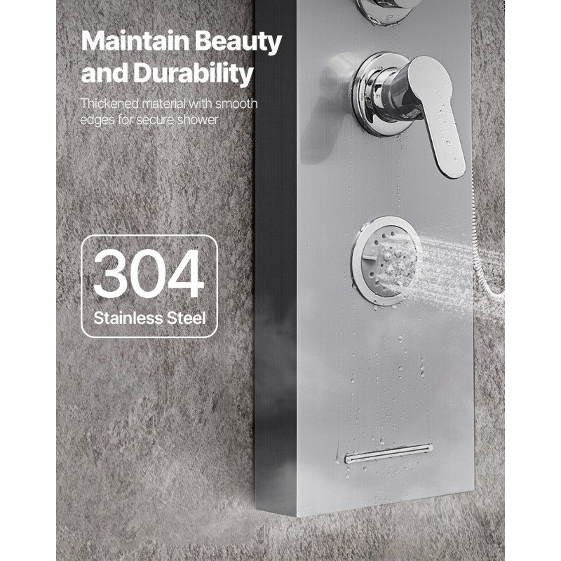 Seinäasennettava suihkupaneeli harjattu ruostumaton teräs 1345 mm 5-toiminen 3 vartalosuutinta