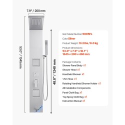 Suihkupaneeli harjattu ruostumaton teräs 1345 mm sadesuihku vesiputoussuihku 2 vartalosuutinta käsisuihku