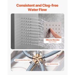 Seinäasennettava suihkupaneeli harjattua ruostumatonta terästä 1345 mm sadesuihku vesiputous LED-valaistus 5-toiminen hana