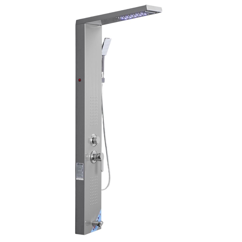 Seinäasennettava suihkupaneeli harjattua ruostumatonta terästä 1345 mm sadesuihku vesiputous LED-valaistus 5-toiminen hana