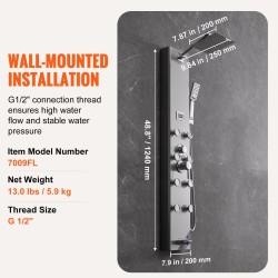 Seinäasennettava ruostumaton teräs suihkupaneeli digitaalinen näyttö sade kahdeksan hierontasuutinta kolmitilainen käsisuihku