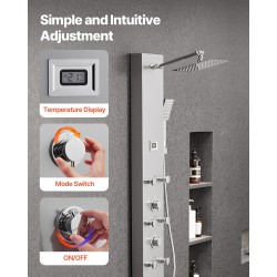 Seinäasennettava harjattu ruostumaton teräs suihkupaneeli 1240 mm kattosuihku 6 kehosuutinta käsisuihku ammehana