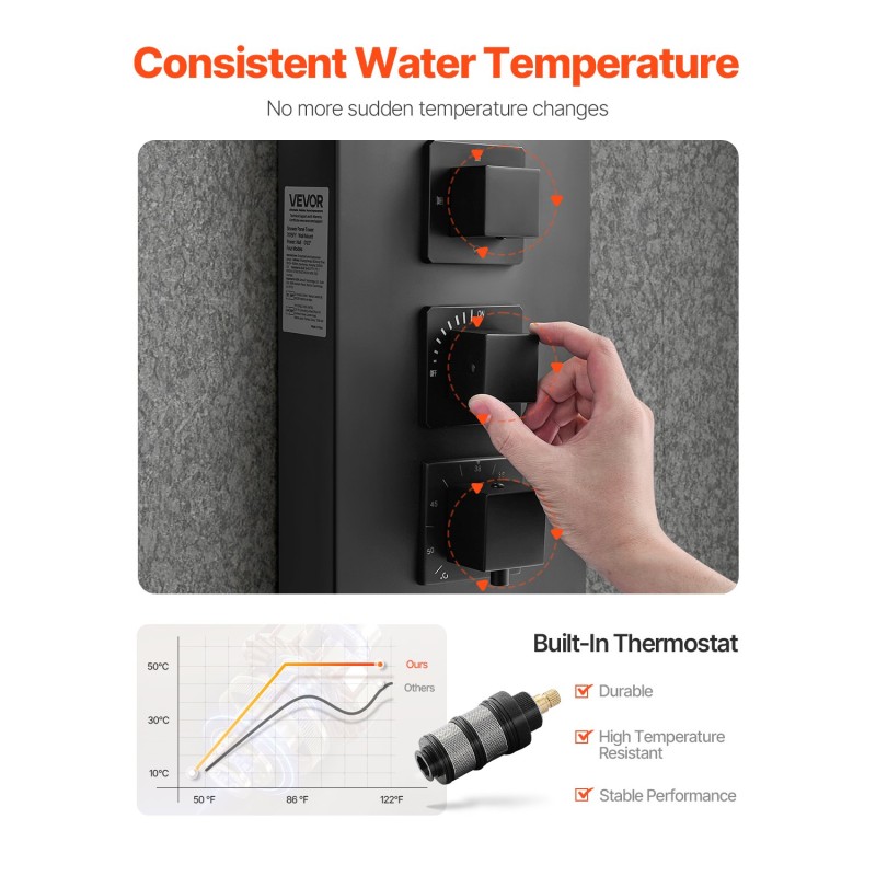 Suihkupaneeli harjattu ruostumaton teräs 1240 mm korkeus musta seinäkiinnitys kattosadesuihku neljä vartalosuutinta