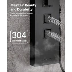 Suihkupaneeli harjattu ruostumaton teräs 1240 mm korkeus musta seinäkiinnitys kattosadesuihku neljä vartalosuutinta