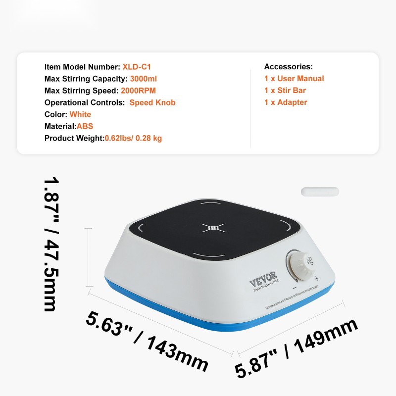 Magneettisekoittaja alumiininen levypinta säädettävä 0–2000 kierrosta minuutissa 3000 millilitraa sekoitustanko mukana