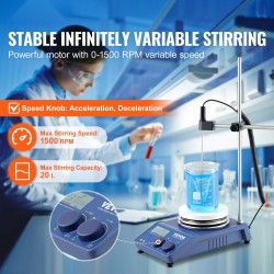 Kuumalevy magneettisekoittimella alumiinipinnalla 20 l 340 celsiusastetta 0–1500 kierrosta minuutissa 650 W