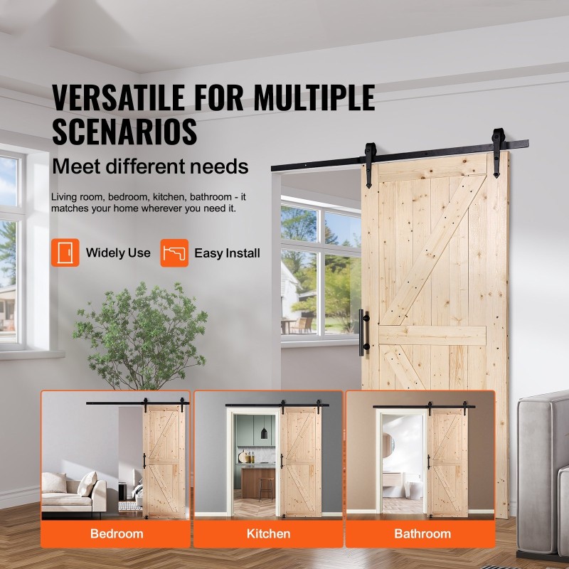 Kuusipuinen liukuovi ja asennussarja 914 x 2134 mm 8-asentoinen lattiaohjuri kahvat