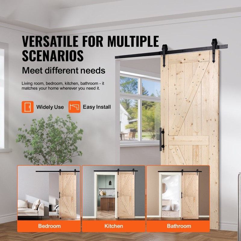 Liukuovipaketti kuusesta 762 x 2134 mm kiskolla ja lattiaohjaimella