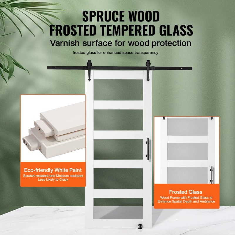 Liukuovisarja kuusipuulevy 36 x 84 tuumaa himmeä karkaistu lasi lattiaohjain ja kahva