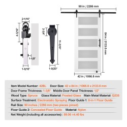 Puulasiliukuovi 1067x2134 mm kuusi huurrettu lasi asennussarja