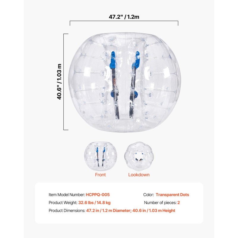 Täytettävät törmäyspallot 2 kpl 0,8 mm PVC halkaisija 1,2 m ulkokäyttöön