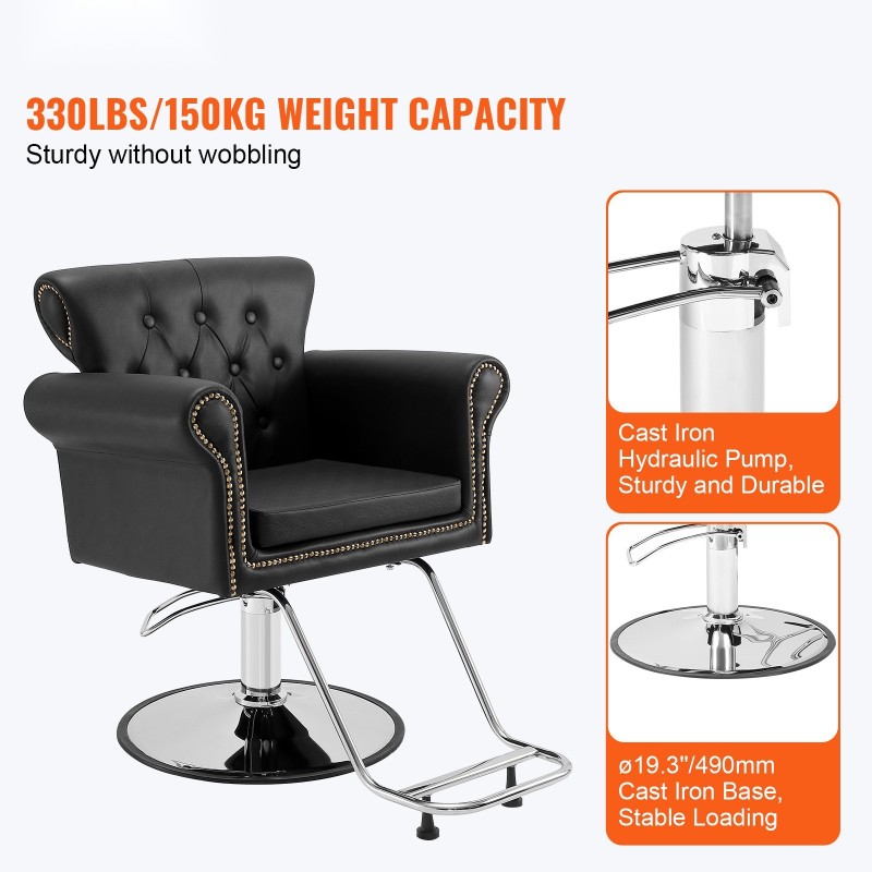 Kampaamotuoli PU-keinonahka valurautajalustalla hydraulinen 360 asteen kääntyvä portaattomasti säädettävä 150 kg