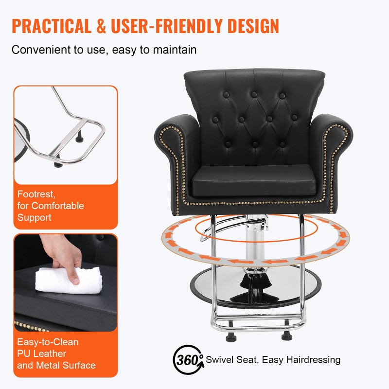 Kampaamotuoli PU-keinonahka valurautajalustalla hydraulinen 360 asteen kääntyvä portaattomasti säädettävä 150 kg