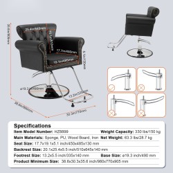 Kampaamotuoli PU-keinonahka valurautajalustalla hydraulinen 360 asteen kääntyvä portaattomasti säädettävä 150 kg