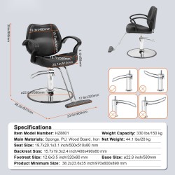 Kampaamotuoli PU-verhoilulla hydraulisella korkeussäädöllä 360 asteen pyörivä 150 kg kantavuus jalkatuella