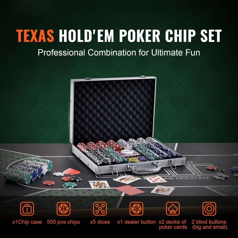 Pokerisetti 500 kpl 11,5 g pelimerkit alumiinisalkussa PS-muovi ja rauta