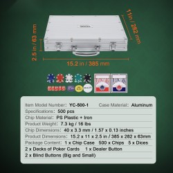 Pokerisetti 500 kpl 11,5 g pelimerkit alumiinisalkussa PS-muovi ja rauta