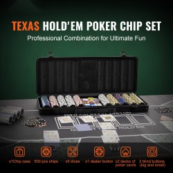 Pokerisetti 500 pelimerkkiä 14 gramman painoiset savipohjaiset merkit ABS-salkulla