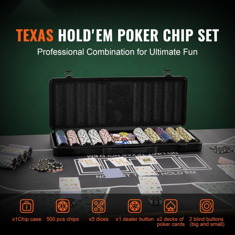 Pokerisetti 500 pelimerkkiä 14 gramman painoiset savipohjaiset merkit ABS-salkulla