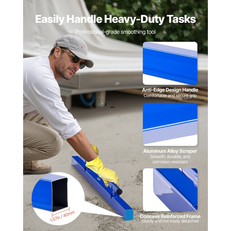 Betonitasoitin 48-tuumainen alumiiniseos integroidulla vatupassilla ja käännettävällä kahvalla