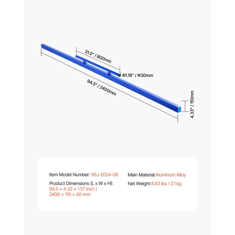 Alumiininen betonilasta 2445 mm säädettävällä kahvalla lattioiden tasoittamiseen