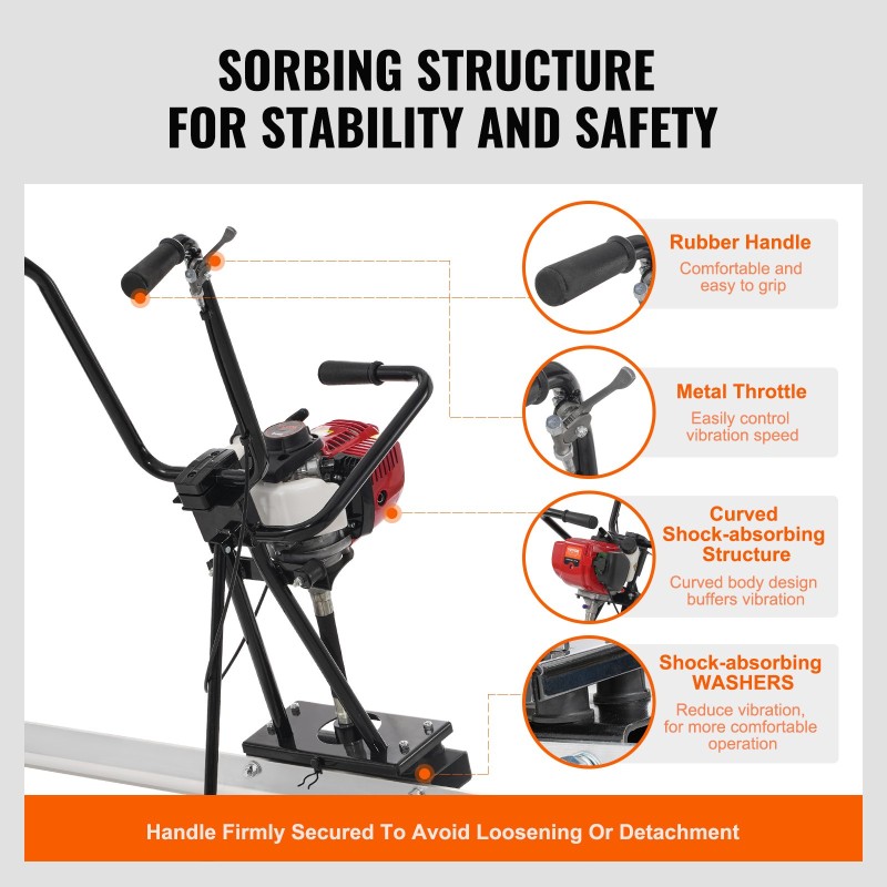 Bensiinikäyttöinen teräsrunkoinen betonitasain 1830/2445/3370 mm alumiinilatoilla 6500 kierrosta minuutissa värähtelymoottorilla