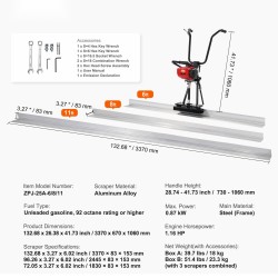 Bensiinikäyttöinen teräsrunkoinen betonitasain 1830/2445/3370 mm alumiinilatoilla 6500 kierrosta minuutissa värähtelymoottorilla