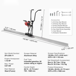 Bensiinikäyttöinen betonitasoitin 3370 mm alumiininen suorareunainen lauta 4-tahtinen moottori 6500 kierrosta minuutissa