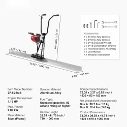 Bensiinikäyttöinen betonitasain 1830 mm alumiinilasta säädettävillä kahvoilla